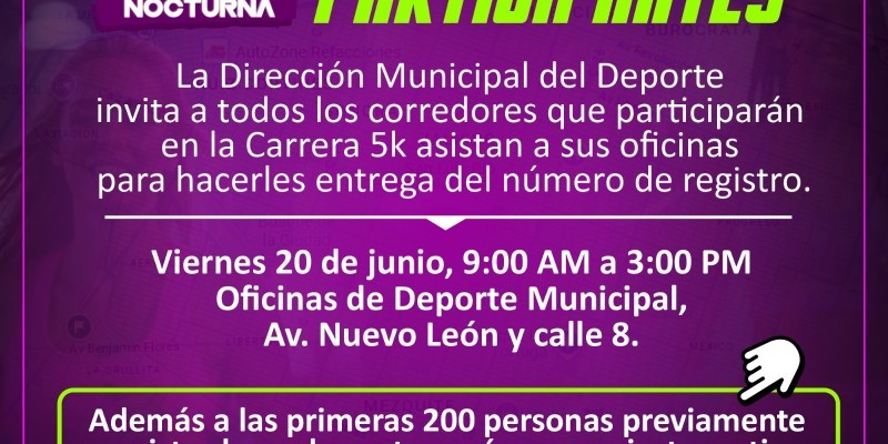 Entregarán camisetas a las primeras 200 personas que participen en la Carrera Nocturna 5K