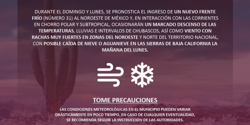 Ingresa Frente Frío No. 31 con nuevo descenso de temperatura