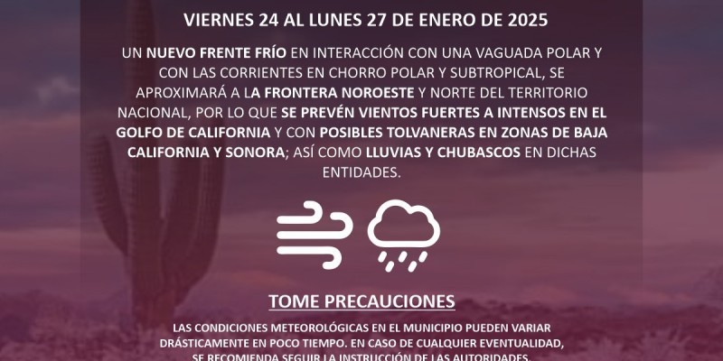 Ingresará Frente Frío No. 25 con pronóstico de lluvia